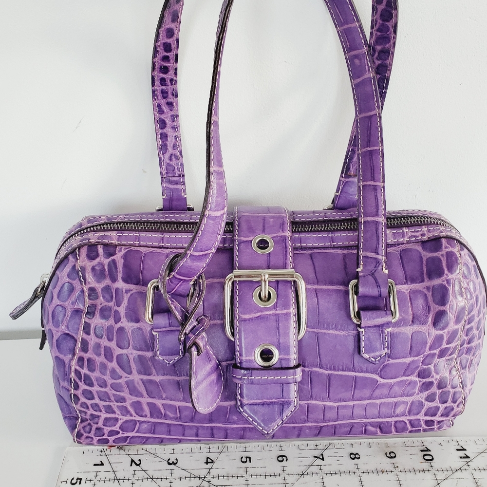 Dooney & Bourke Nile Collection Bowler Croc Leather Embossed Barrel Bowling Bag - Picture 13 of 15